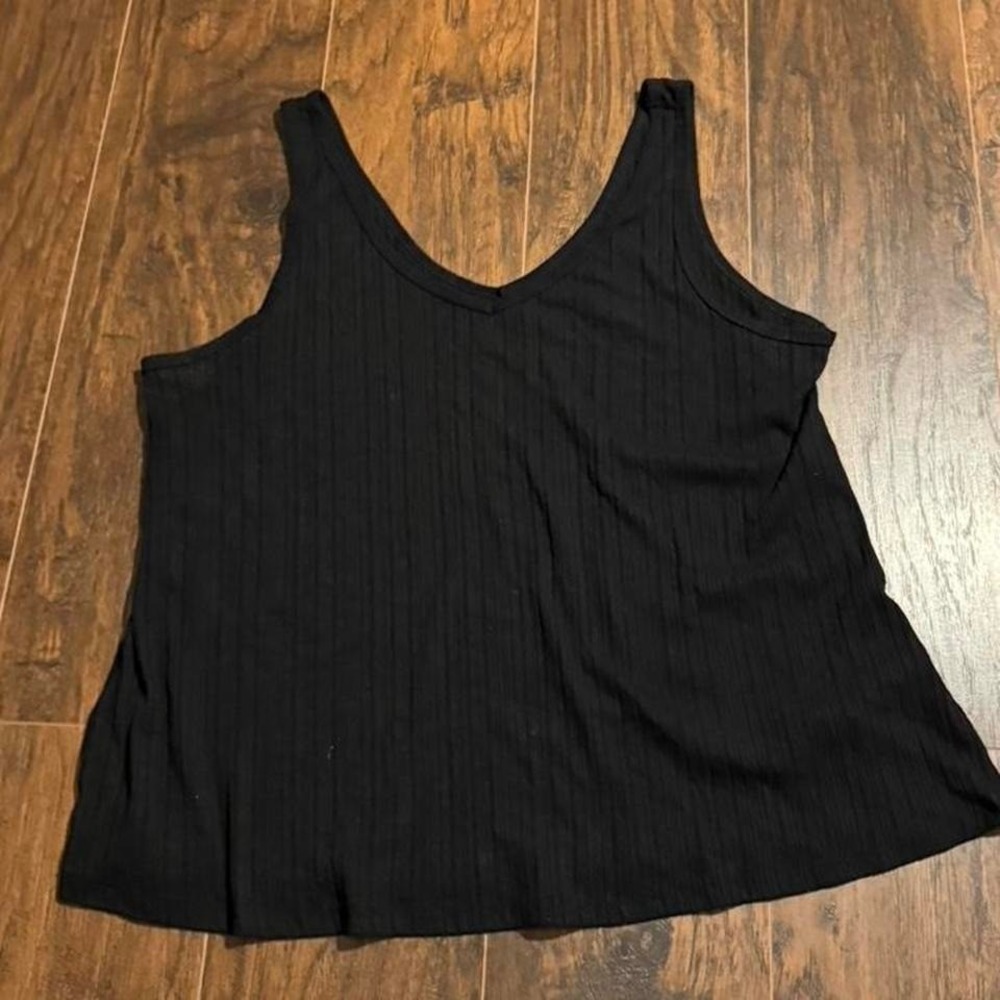 SO brand super cute Black ribbed tank top with a V  neckline in the front/back
